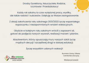 Życzenia Burmistrza Gminy i Miasta Czerwionka-Les